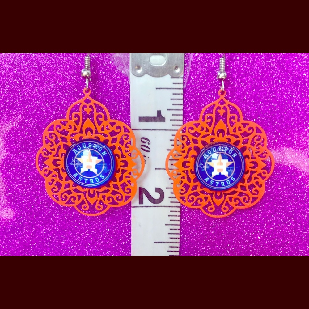 Orange Filigree Drop cut Houston Astros Earrings
